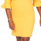 Kasper Women's Zippered Ruffled Cuffs Lined 3/4 Sleeve Round Neck Knee Length Wear To Work Sheath Dress Yellow Size 6