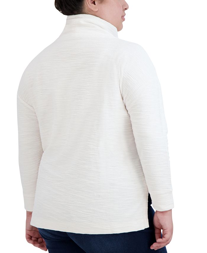 Jones New York Women's Cotton Side Slits Turtleneck Top White Size 2X