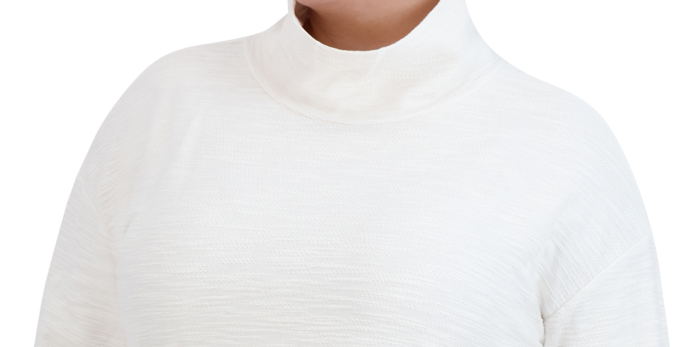 Jones New York Women's Cotton Side Slits Turtleneck Top White Size 2X
