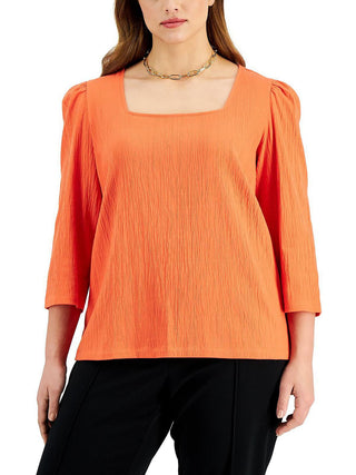 Bar III Women's Gathered Square Neck Pullover Top Orange Size 2X