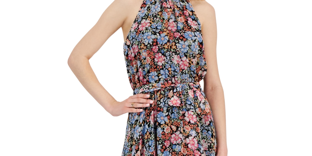 INC International Concepts Women's Printed Chiffon High Low Midi Dress Black Size 14