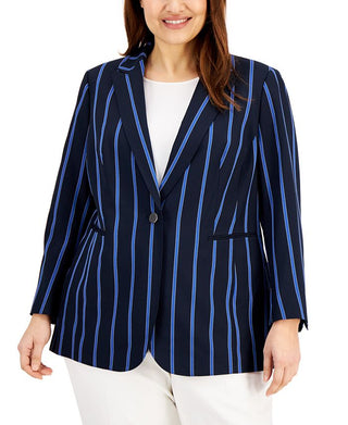 Anne Klein Women's Plus Suit Separate Office Wear One Button Blazer Blue Size 22W