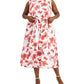 Anne Klein Women's Pocketed Tie Front Slit Hems Lined Floral Sleeveless Round Neck Midi Wear To Work Fit Flare Dress Plus Red Size 1X