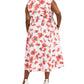 Anne Klein Women's Pocketed Tie Front Slit Hems Lined Floral Sleeveless Round Neck Midi Wear To Work Fit Flare Dress Plus Red Size 1X