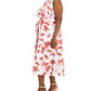 Anne Klein Women's Pocketed Tie Front Slit Hems Lined Floral Sleeveless Round Neck Midi Wear To Work Fit Flare Dress Plus Red Size 1X