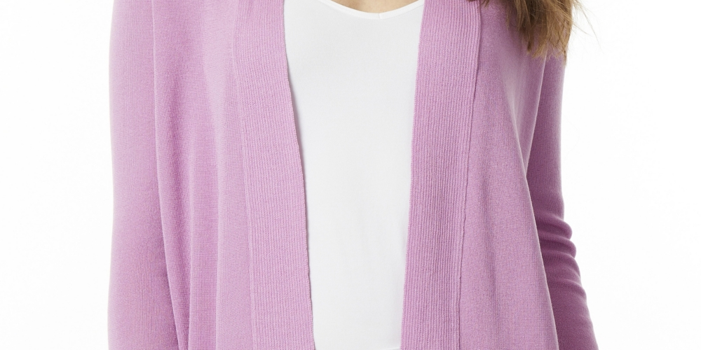 Jones New York Women's Open Front Cardigan Sweater With Rib Placket Purple Size Small