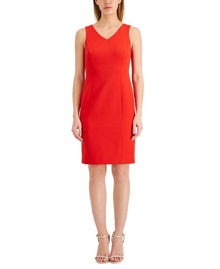 Anne Klein Women's Contour Stretch V Neck Dress Red Size 0