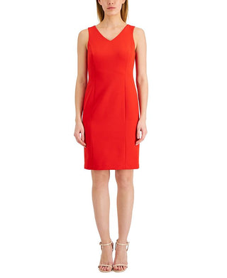 Anne Klein Women's Contour Stretch V Neck Dress Red Size 0