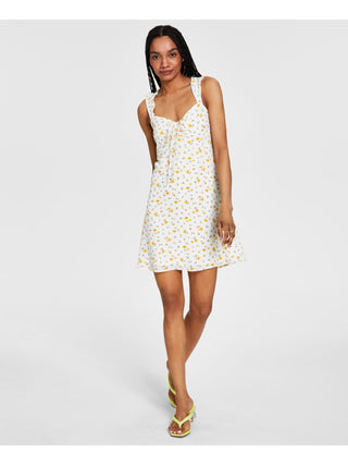 Bar III Women's Floral Print Mini Shift Dress White Size Medium