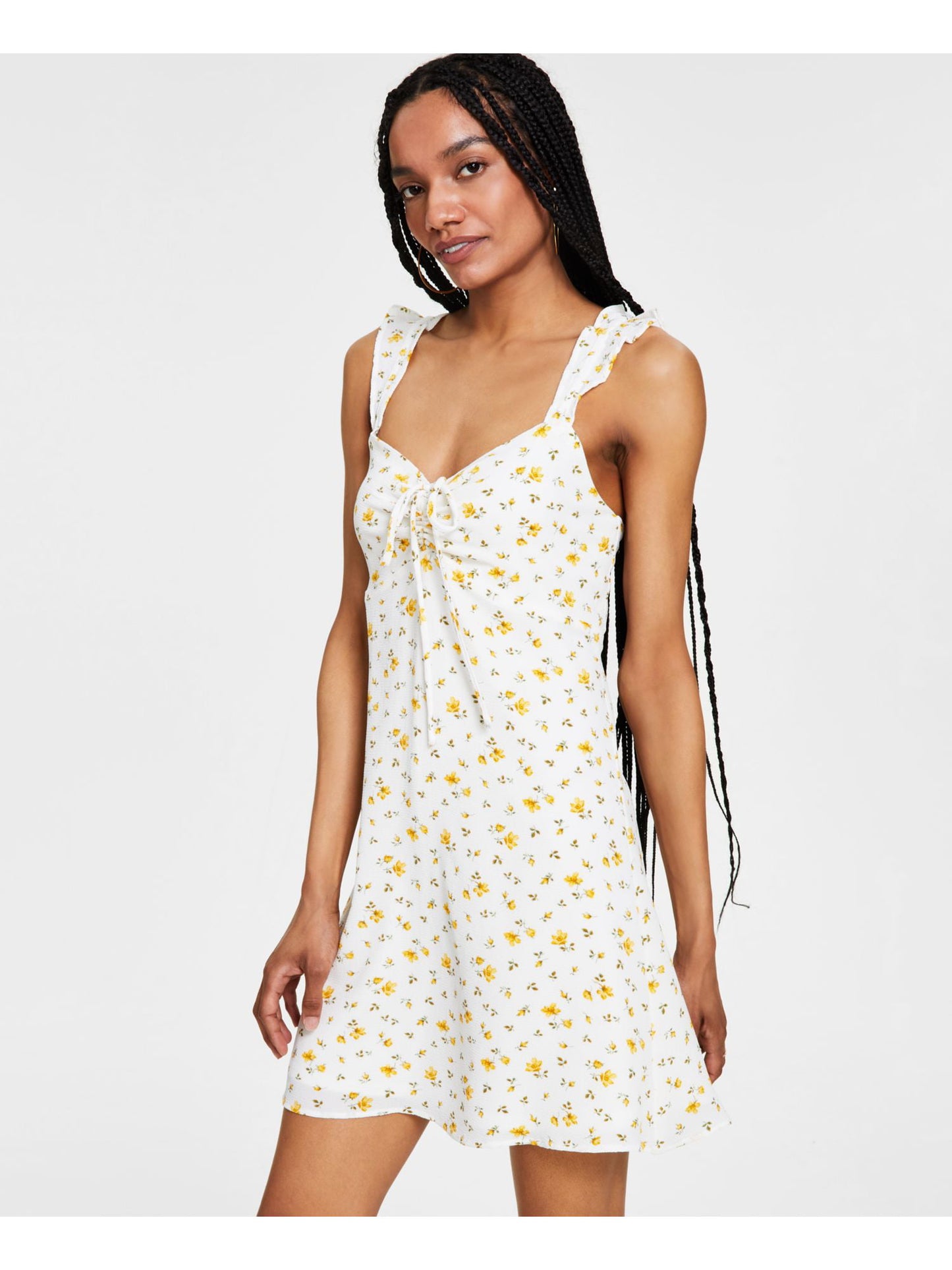Bar III Women's Floral Print Mini Shift Dress White Size Medium