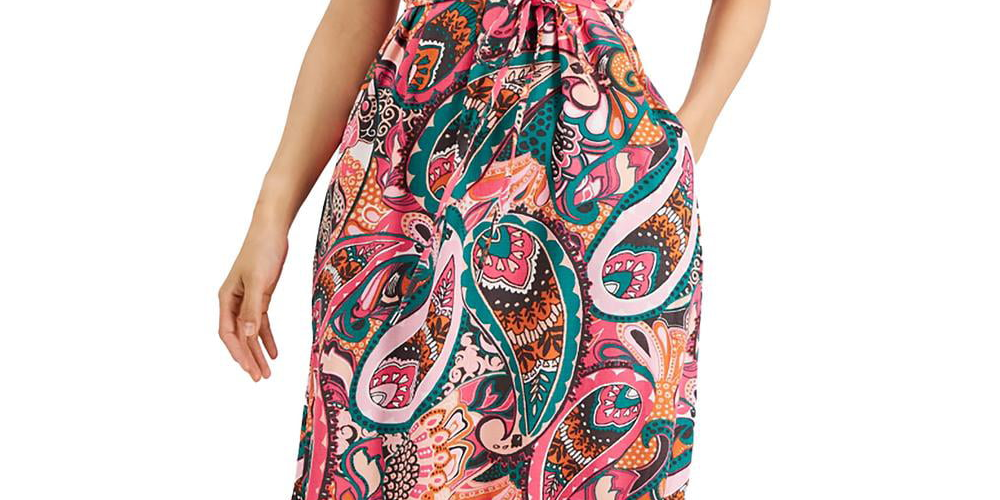 INC International Concepts Women's Printed Tired Maxi Dress Pink Size 4