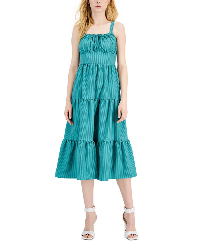 INC International Concept Women's Smocked Calf Midi Dress Green Size 8