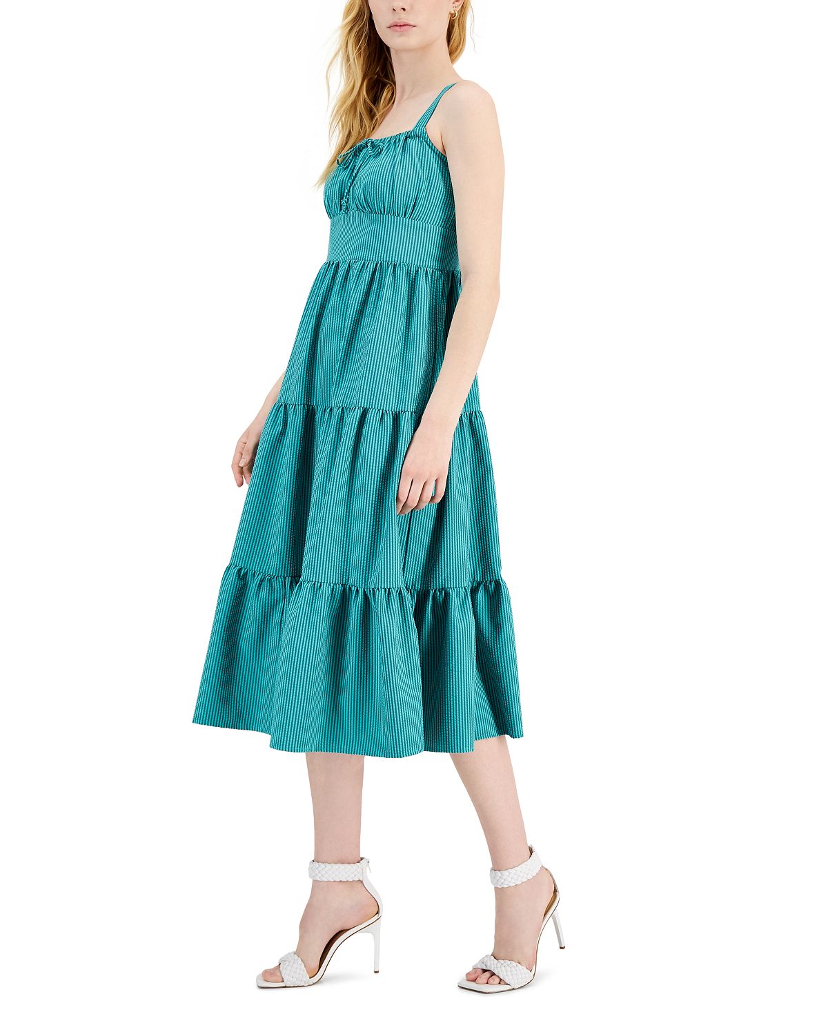 INC International Concept Women's Smocked Calf Midi Dress Green Size 8