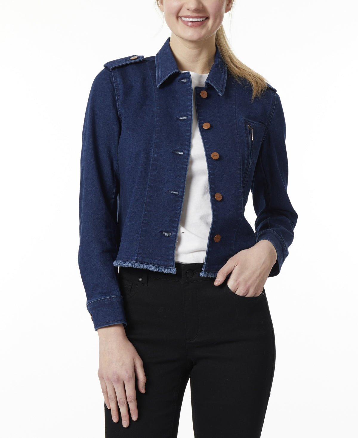 Jones New York Women's Fringed Denim Jacket Blue Size Medium
