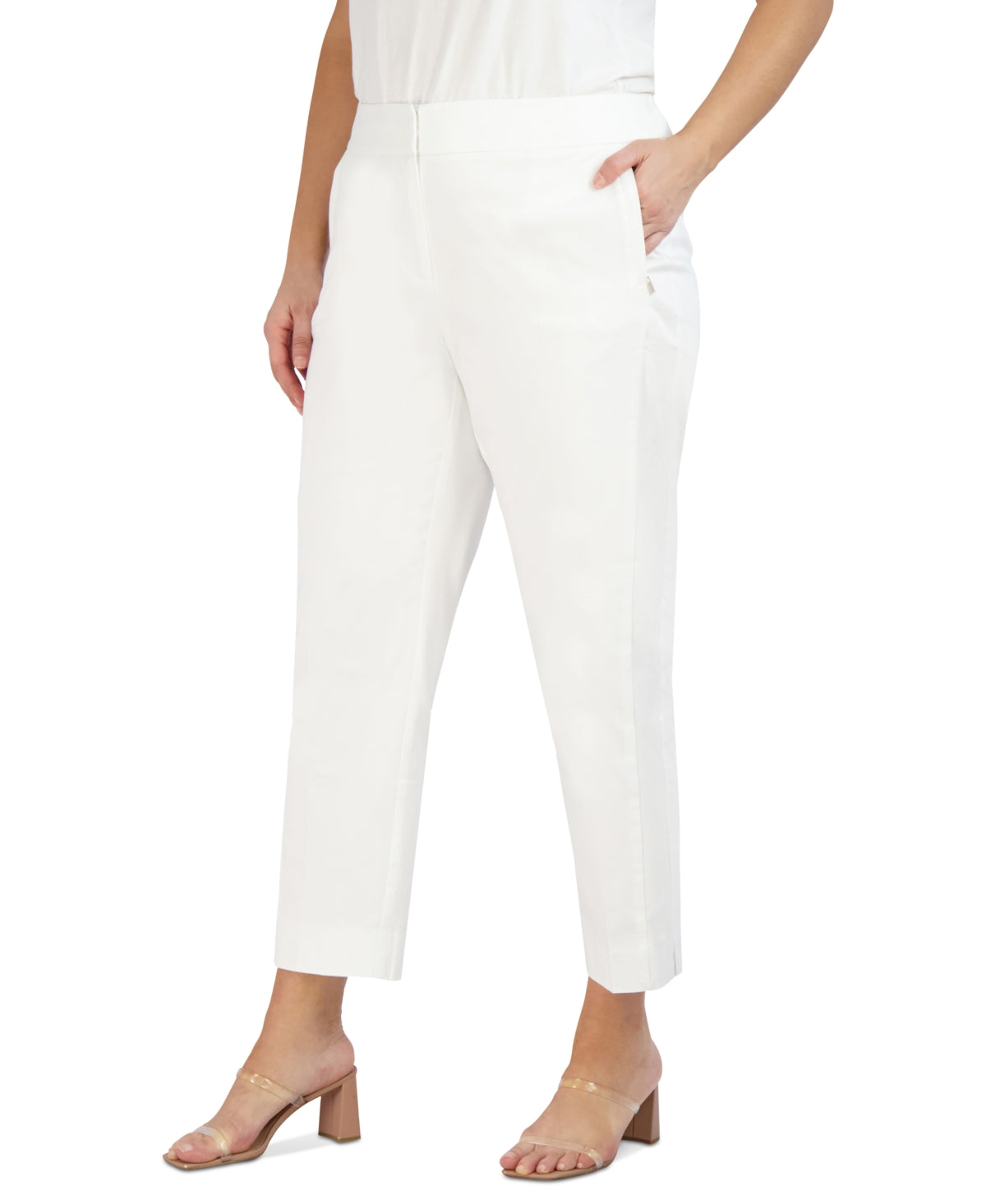 Jones New York Women's Slim Fit Sateen Zip Pocket Ankle Pants Brown Size 18W