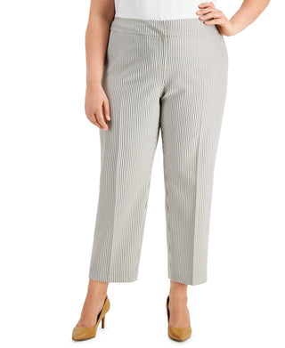 Kasper Women's Seersucker Slim Ankle Pants Gray Size Petite Small