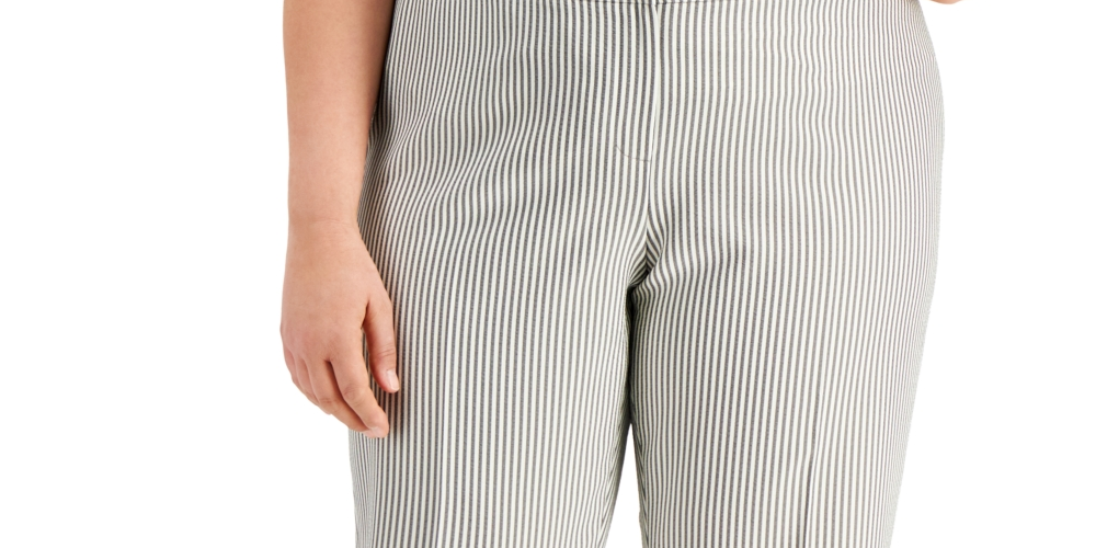 Kasper Women's Seersucker Slim Ankle Pants Gray Size Petite Small