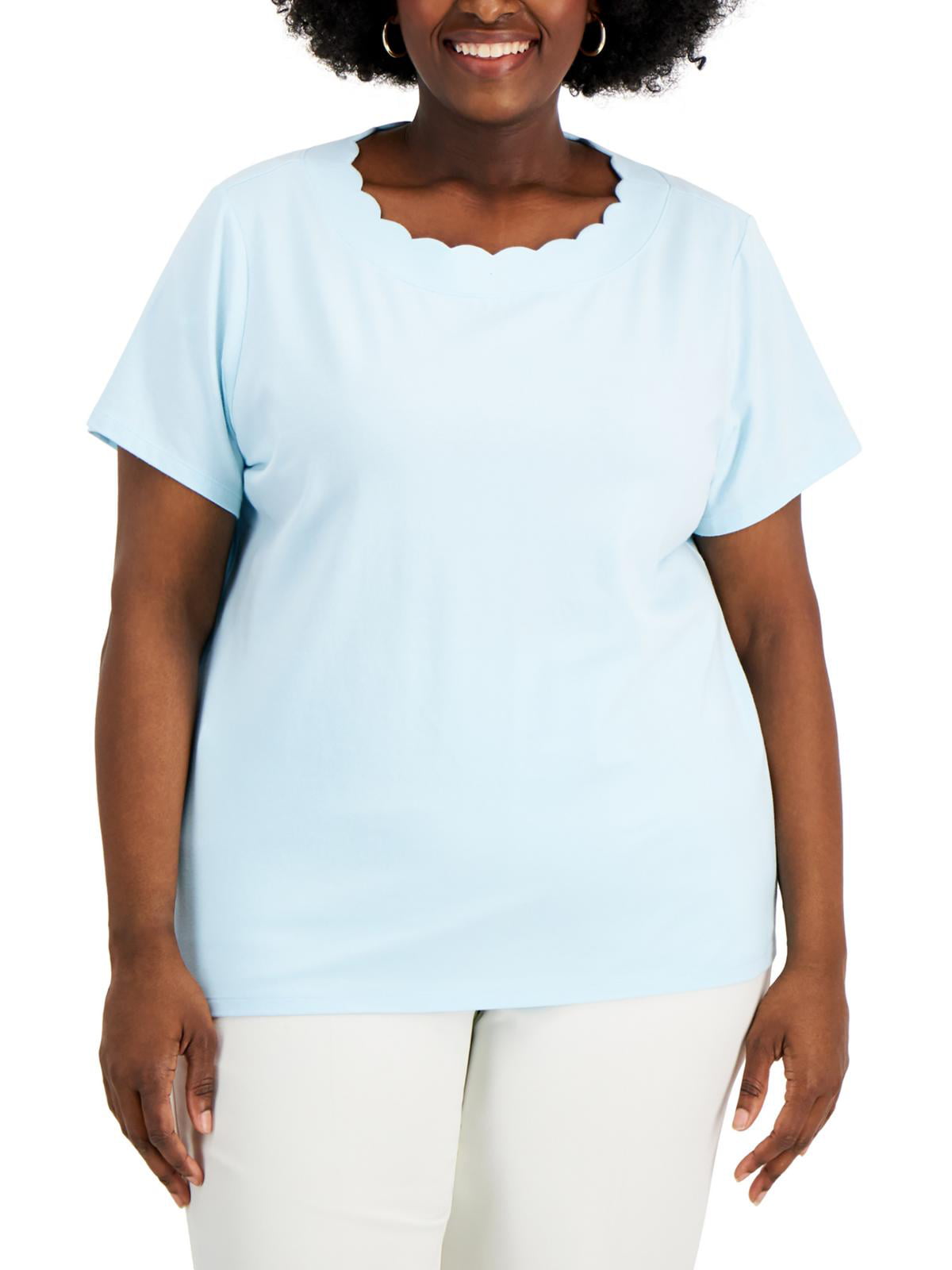 Anne Klein Women's Plus Scalloped T-Shirt Blue Size 2X