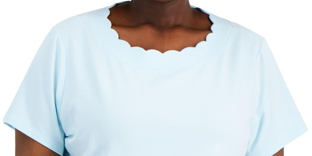 Anne Klein Women's Scalloped T-Shirt Blue Size 3X