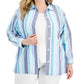 Anne Klein Women's Striped Oxford Shacket Blue Size 0X