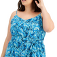 Bar III Women's Plus V Neck Printed Jumpsuit Blue Size 1X