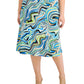 Bar III Women's Swirl Print Midi Skirt Blue Size 14W