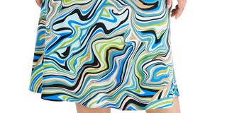 Bar III Women's Swirl Print Midi Skirt Blue Size 14W