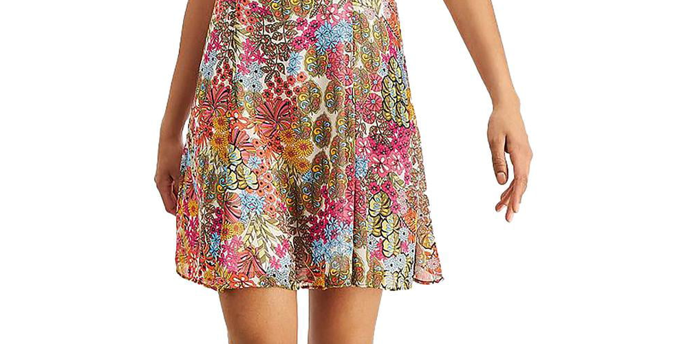 Bar III Women's Floral Mini Fit & Flare Dress Yellow Size Small