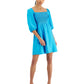 Bar III Women's Puff Sleeve Smocked Dress Blue Size Small