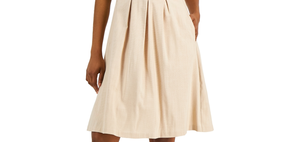 INC International Concepts Women's Box Pleat Above Knee Fit & Flare Dress Brown Size 16