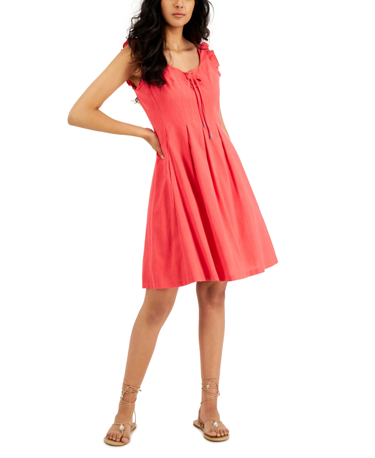 INC International Concepts Women's Tie Detail Fit & Flare Dress Red Size 16