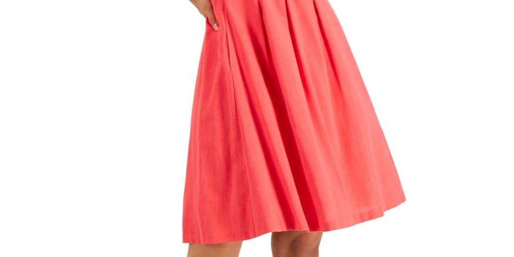 INC International Concepts Women's Tie Detail Fit & Flare Dress Red Size 16