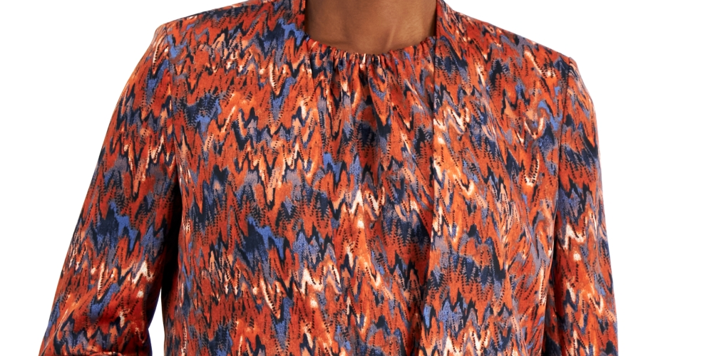 Bar III Women's Ikat Print Scrunch Sleeve Blazer Blue Size XX-Small