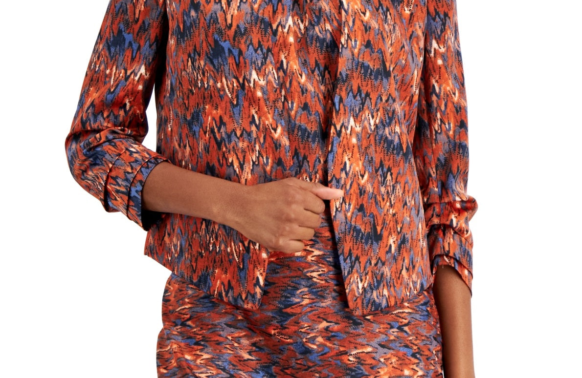 Bar III Women's Ikat Print Scrunch Sleeve Blazer Blue Size XX-Small