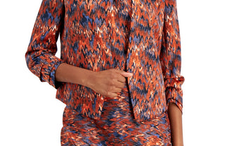 Bar III Women's Ikat Print Scrunch Sleeve Blazer Blue Size XX-Small