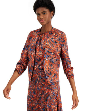 Bar III Women's Ikat Print Scrunch Sleeve Blazer Blue Size Small