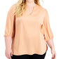 Anne Klein Women's Plus Split Neck Blouse Brown Size 3X