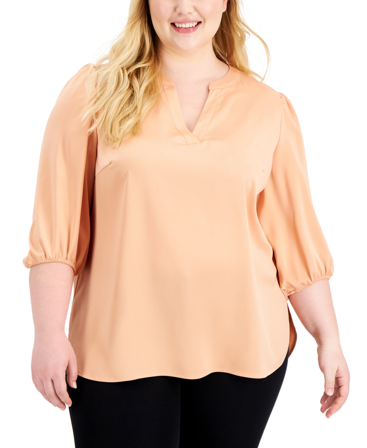Anne Klein Women's Plus Split Neck Blouse Brown Size 3X