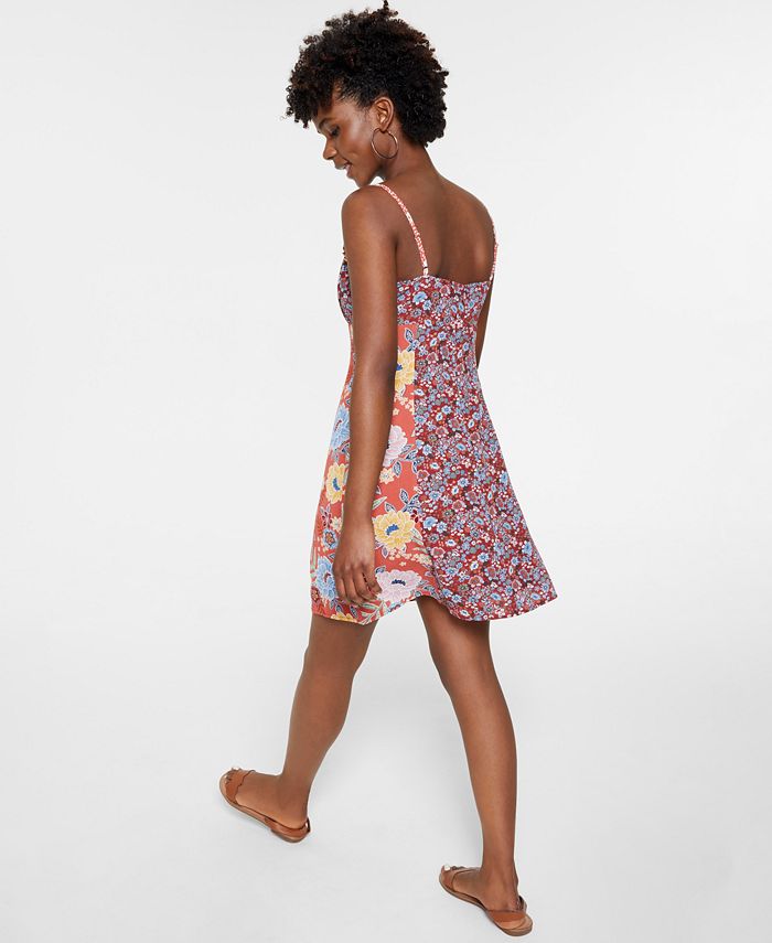 Bar III Women's Adjustable Zippered Floral Sleeveless Sweetheart Neckline Above The Knee Shift Dress Orange Size Small