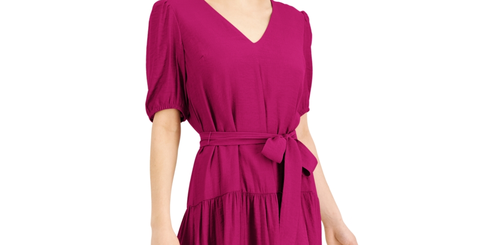 INC International Concepts Women's Tiered V Neck Mini Dress Red Size Small