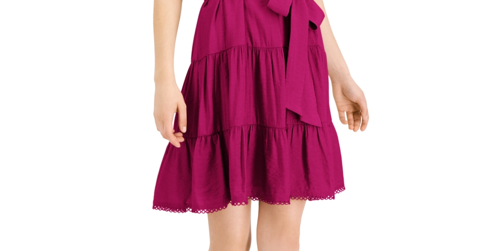 INC International Concepts Women's Tiered V Neck Mini Dress Red Size X-Large