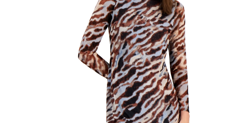 Bar III Women's Animal Print Mesh Sheath Dress Blue Size X-Small