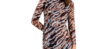 Bar III Women's Animal Print Mesh Sheath Dress Blue Size X-Small