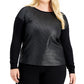 Anne Klein Women's Serenity Mixed Media Top Black Size 1X