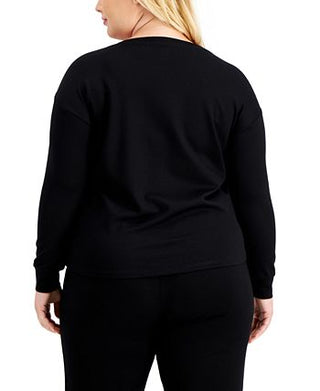 Anne Klein Women's Serenity Mixed Media Top Black Size 1X