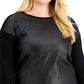 Anne Klein Women's Serenity Mixed Media Top Black Size 1X
