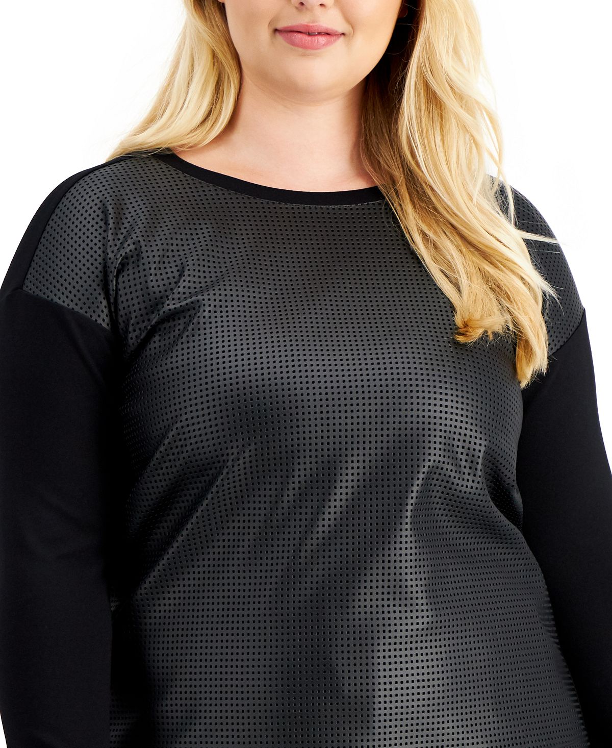 Anne Klein Women's Serenity Mixed Media Top Black Size 1X