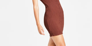 Bar III Women's Smocked Bodycon Dress Brown Size Large