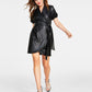 Bar III Women's Faux Leather Faux Wrap Dress Black Size X-Small