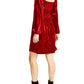 Bar III Women's Velvet Smocked Long Sleeve Dress Red  Size Small